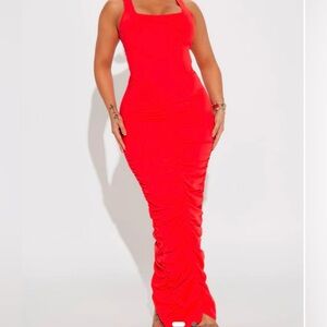 Fashion Nova Red Bodycon Maxi Dress Square Neck Sleeveless